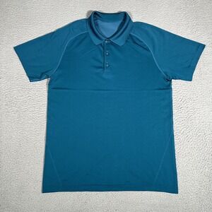 Lululemon Shirt Mens Large Blue Metal Vent Golf Polo Casual Preppy Stretch Logo